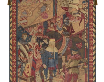 Le Tournai I Vertical European Wall Tapestry - Peoples Art Decorative Wall Hanging - Woven Jacquard Wall Art - Medieval French Wall Tapestry