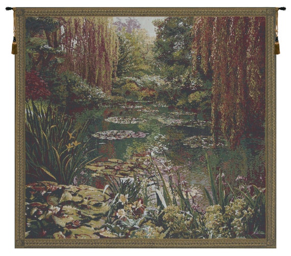Monet's Garden Tapestry: Floral River Seine Wall Art (36x42 inch)