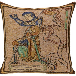 French Tapestry Cushion Cover: Medieval Knight Pillow, 16x16 inch