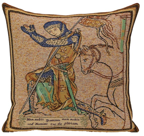 French Tapestry Cushion Cover: Medieval Knight Pillow, 16x16 inch