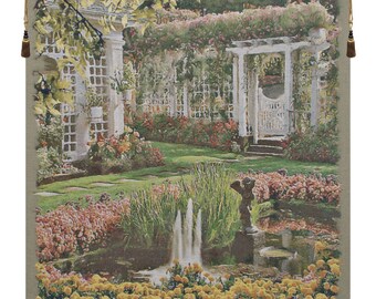 Jardin Medium I European Wall Tapestry - Decorative Garden Wall Hanging - Wove Belgian Wall Tapestry - Floral Landscape Wall Decor Art