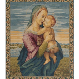 Madonna and Child Tapestry by Raphael: Woven Italian Wall Art