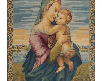 Madonna with Child by Raphael European Wall Tapestry - Mother and Child Love Wall Art - Woven Italian Wall Tapestry - Religious Wall Hanging