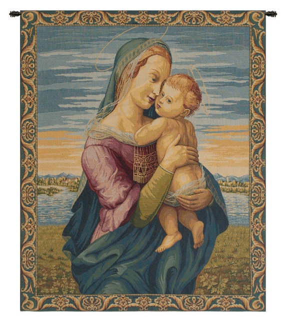 Madonna and Child Tapestry by Raphael: Woven Italian Wall Art