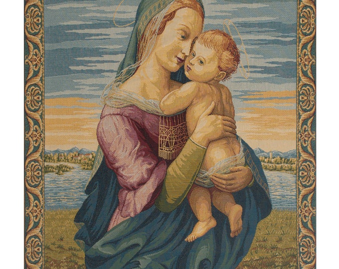 Madonna with Child by Raphael European Wall Tapestry - Mother and Child Love Wall Art - Woven Italian Wall Tapestry - Religious Wall Hanging