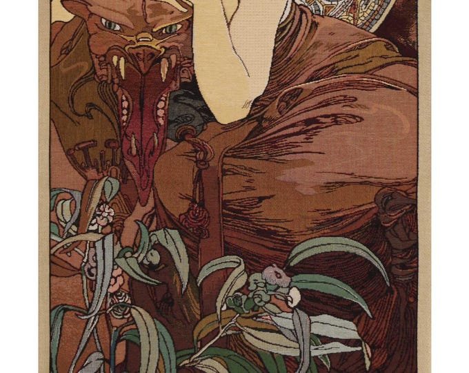 Art Nouveau Emerald Tapestry - Mucha's Precious Stones Series, Belgian Jacquard Wall Hanging