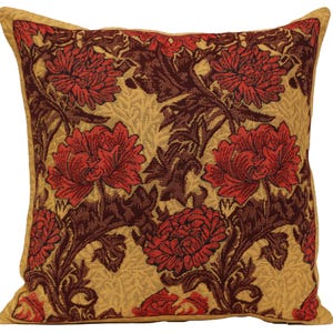 Housse de coussin tapisserie chrysanthème : coussin floral style William Morris (16 x 16 po.)