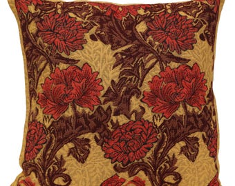 Chrysanthemum Tapestry Pillow Cover: William Morris Style Floral Cushion (16x16 inch)