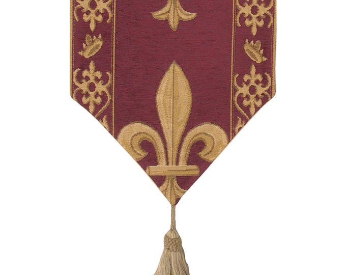 Fleur De Lys Tapestry Table Runner: Elegant Red & Gold French Jacquard (12x38 inch