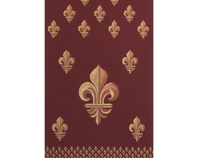Fleur de Lys Red Table Runner: Jacquard Woven French Tapestry