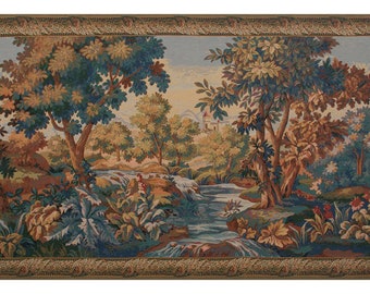 Verdure Aubusson European Wall Tapestry - Tree and Lake Art Jacquard Wall Hanging - Belgian Wall Tapestry - Decorative Medieval Wall Art