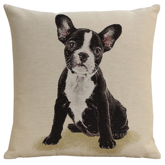 Elegant Boston Terrier Tapestry Cushion Cover - 18x18 Inch Belgian Woven Decorative Pillow for Couch