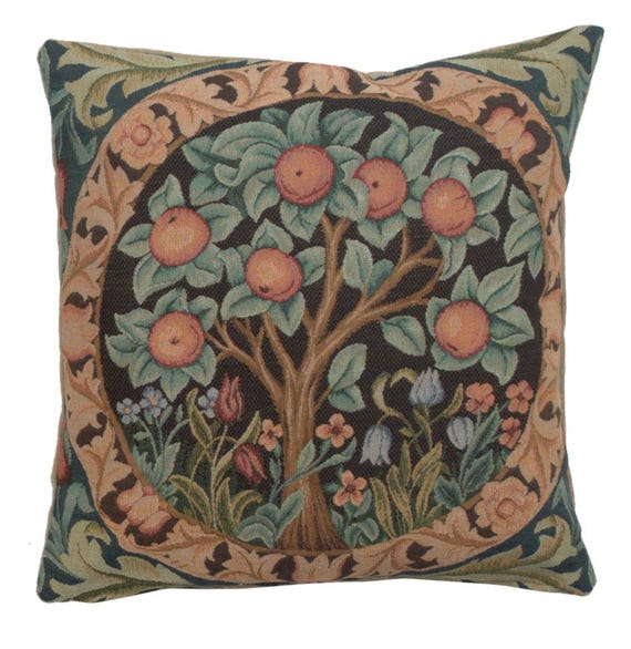 W. Morris Orange Tree Tapestry Pillow Cover: French Jacquard Cushion (14x14 inch)