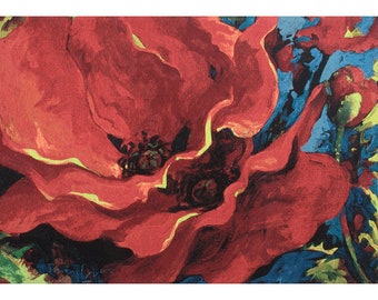 From This Day On European Wall Tapestry - Red Floral Wall Decor Art - Decorative Flower Wall Hanging - Simon Bull Art Woven Wall Tapestry