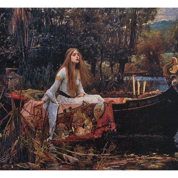 Lady von Shalott Europäischer Wandteppich - Junge Dame Jacquard Mittelalterliche Wanddekorkunst - John William Art - Gewebter dekorativer Wandbehang