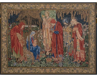 Adoration of the Magi European Wall Tapestry - Woven Jacquard Wall Hanging - Religious Wall Décor Art - William Morris Art Wall Décor Art