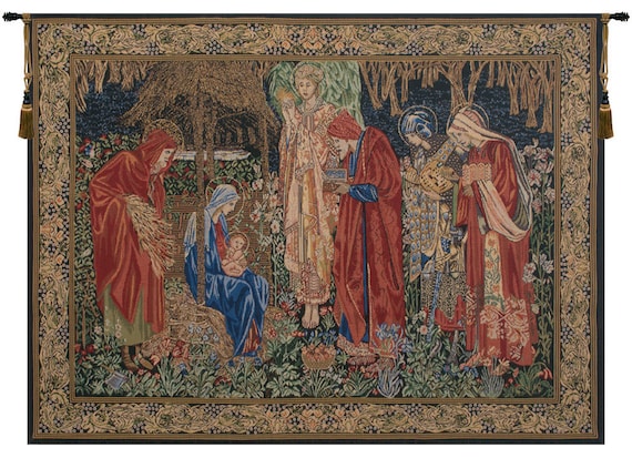Adoration of the Magi Tapestry: William Morris Style Woven Wall Hanging