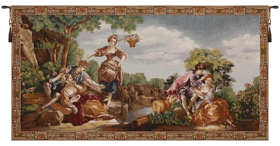 Riverside Romance Woven Wall Tapestry: Turkish Home Decor (27x51 Inch)