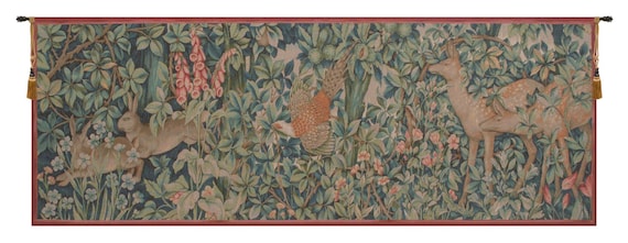 William Morris Jacquard Woven Tapestry: Rabbit, Pheasant, and Doe