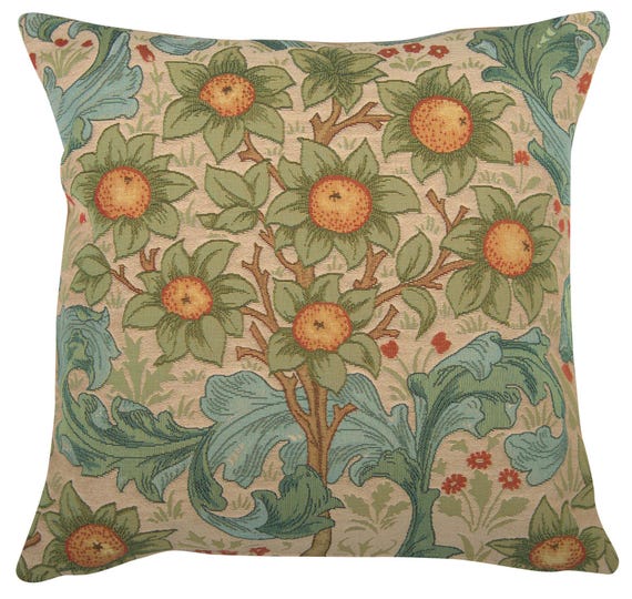 William Morris Floral Arabesque Tapestry Pillow Cover - Orange Tree Design, 19x19  Inch Decorative Cushion