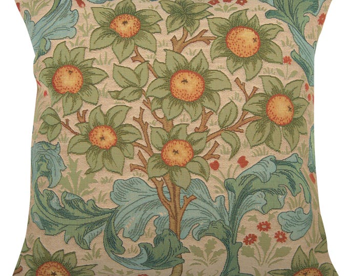William Morris Floral Arabesque Tapestry Pillow Cover - Orange Tree Design, 19x19  Inch Decorative Cushion
