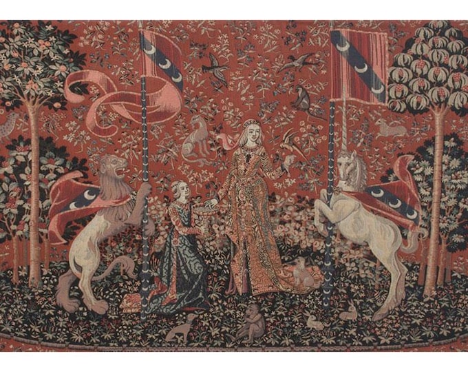 Lady and Unicorn Medieval Tapestry: Enchanting Woven Jacquard Wall Art for Elegant Home Decor