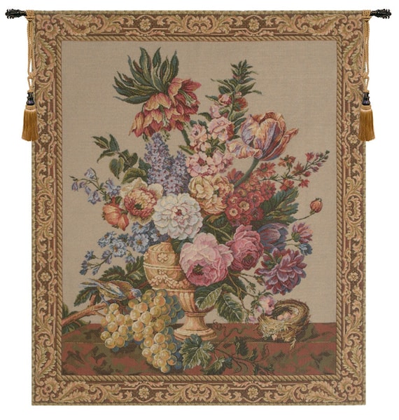 Brussels Bouquet Tapestry: Belgian Woven Floral Wall Hanging