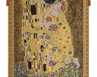The Kiss Modern Wall Tapestry | Decorative Medieval Wall Art | Gustav Klimt Wall Decor Hanging | Gobelin Wall Art Tapestry