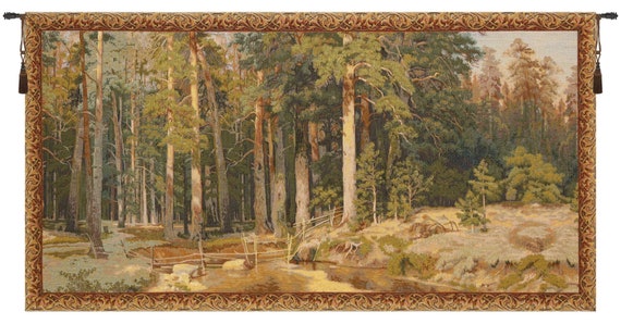 Wooded Forest Wall Tapestry: Nature Landscape Woven Art