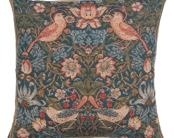 Cushion Birds Sitting Opposite European Tapestry Cushion Cover - Floral Woven Sofa Pillow Cover -14x14 inch William Morris Art Cushion Cover