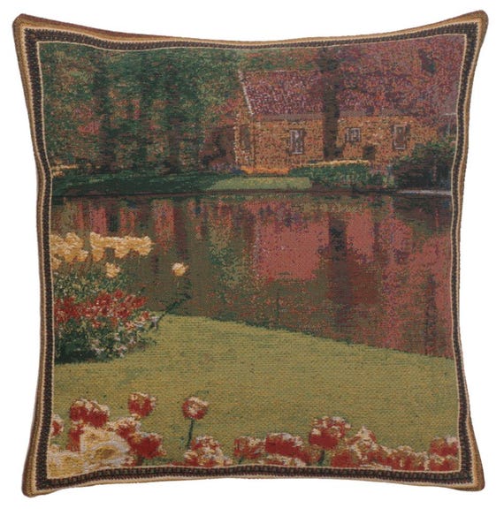 Keukenhof Gardens Tapestry Pillow Cover: Belgian Woven Floral Cushion (16x16 inch)