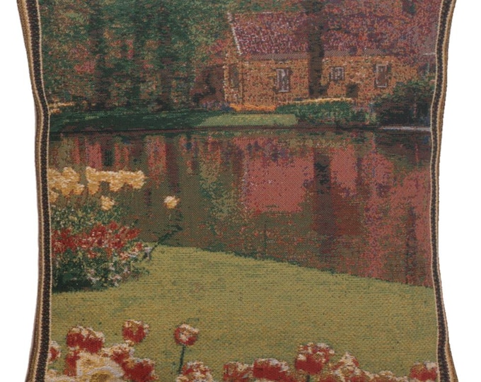 Keukenhof Gardens Tapestry Pillow Cover: Belgian Woven Floral Cushion (16x16 inch)