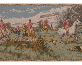 English Hunting Scene European Wall Tapestry - Medieval French Wall Art - Woven Jacquard Wall Tapestry - Landscape & Forest Wall Hanging