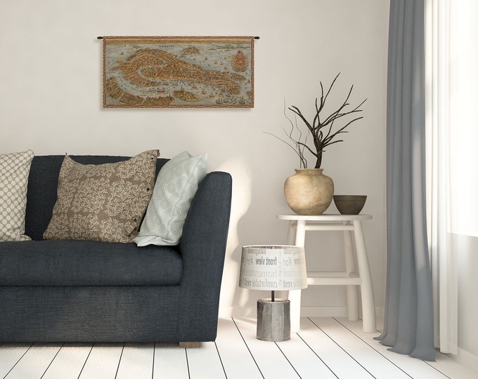 Vintage Venice Map Tapestry: Italian Woven Wall Hanging