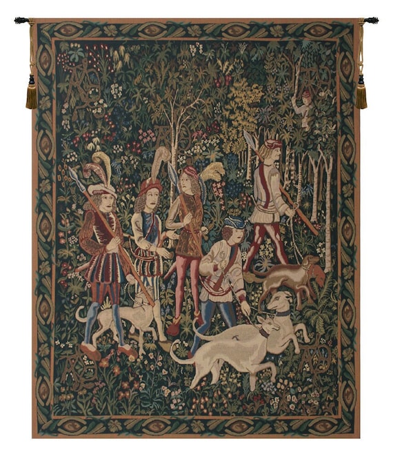 Unicorn Hunt Tapestry: Medieval Woven Wall Hanging, Belgium Art