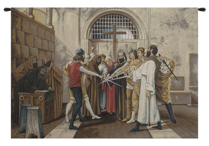 Oath European Wall Tapestry - Religious Christian Wall Decor Art - Woven Italian Wall Tapestry - Medieval Jacquard Wall Hanging