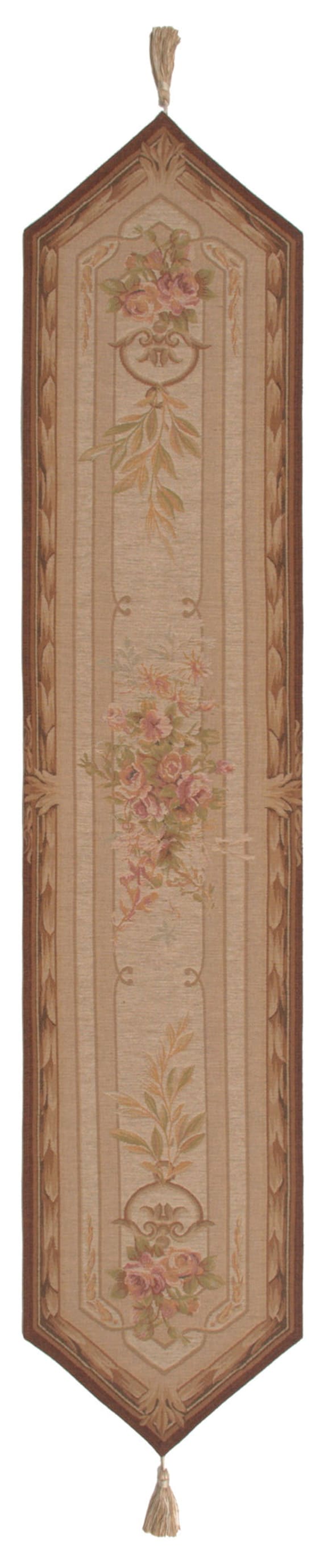 Elegant Floral French Tapestry Table Runner: Jacquard Woven Fabric with Tassels (14x72 inch)