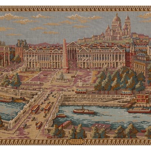 Stadt Paris Wandteppich 48x148 cm | Panorama Pariser Wahrzeichen | Jacquard gewebt in Frankreich | Eiffelturm, Notre Dame, Triumphbogen