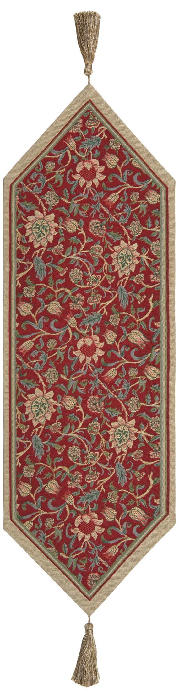 William Morris Table Runner: Fleur De Morris Red Jacquard, 45x13 inch