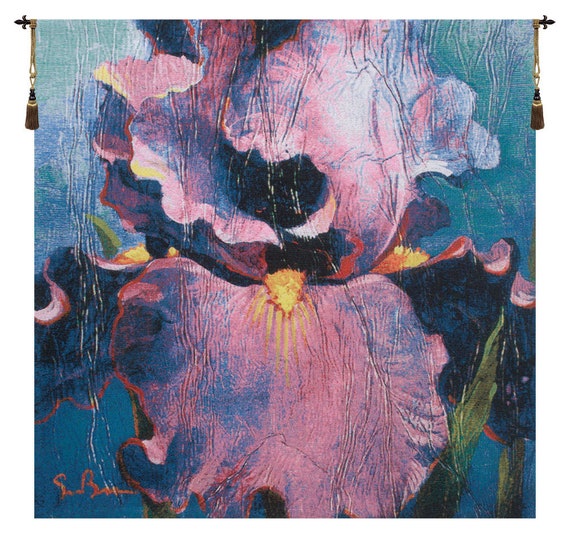 Simon Bull Floral Wall Tapestry: Pink & Blue Jacquard Woven Art