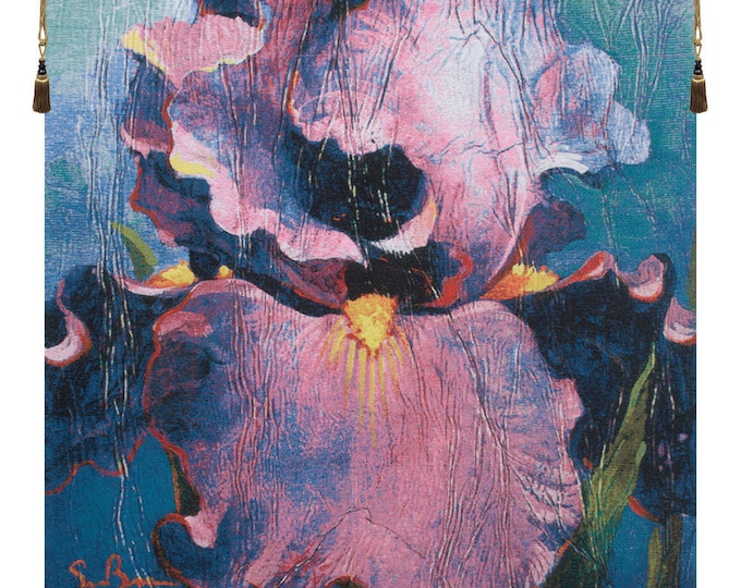 Simon Bull Pink & Blue Floral Jacquard Woven Wall Tapestry: Vibrant Artistic Home Decor