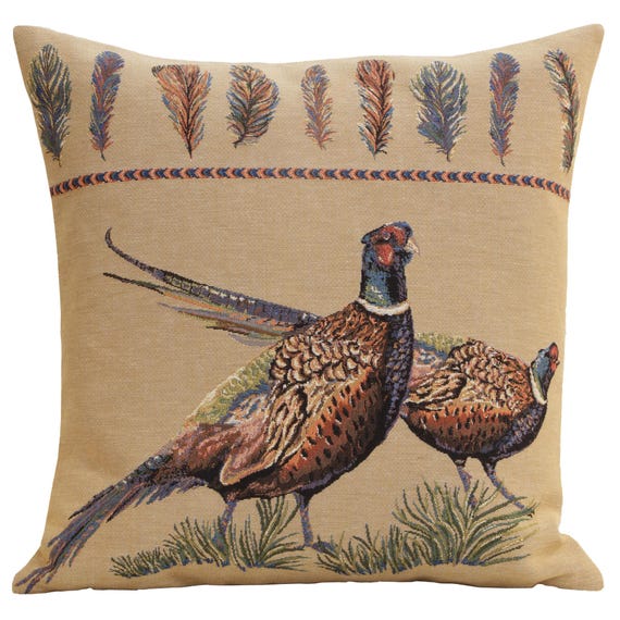 Vintage Belgian Woven Pheasant Tapestry Pillow Cover - 18x18 inch Decorative Cushion Case for Home Decor