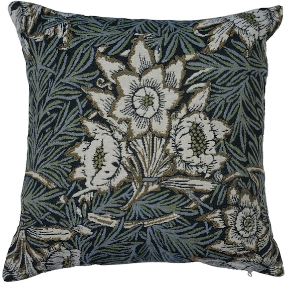Belgian Tapestry Cushion Cover 16x16 inch - Tulips and Willows Goblin Design -  Square Decorative Pillow