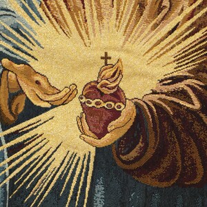 Tapiz italiano del Sagrado Corazón - Arte religioso de pared con Jesús y la Virgen María imagen 3