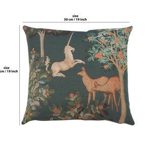 Enchanting Unicorn Forest Tapestry Cushion Cover - French Woven Decorative Pillow Case 19x19 inch image 3