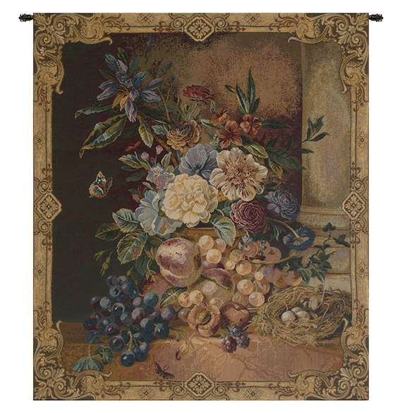 Floral Fruit Tapestry: Italian Jacquard Woven Wall Hanging