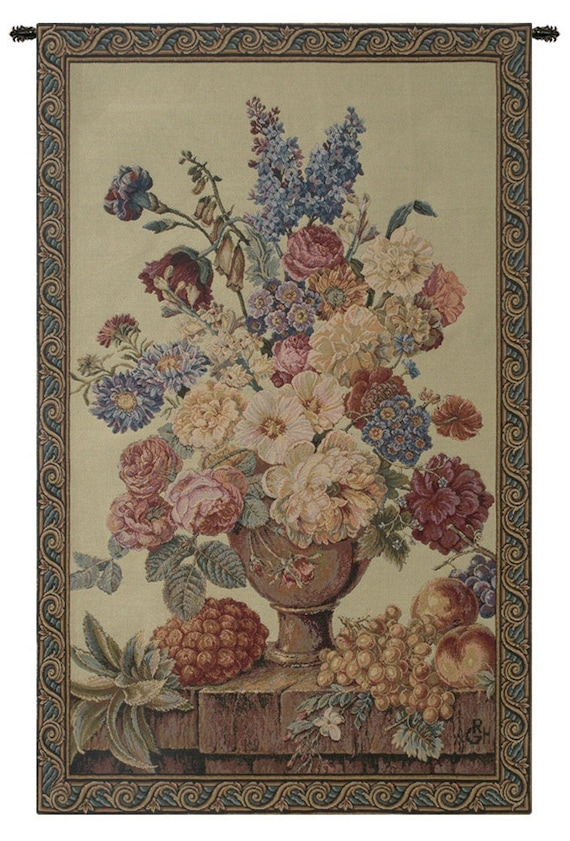 Floral Wall Tapestry: Italian Woven Art with Pansies (40x26 inch)