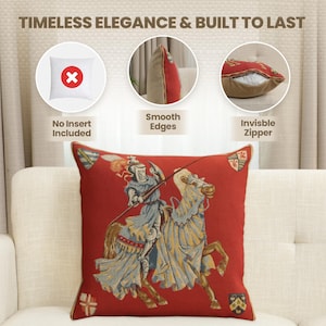 Belgian Woven Cotton Knight Tapestry Pillow Cover: 18x18 Blue Medieval Gobelin Cushion for Sofa