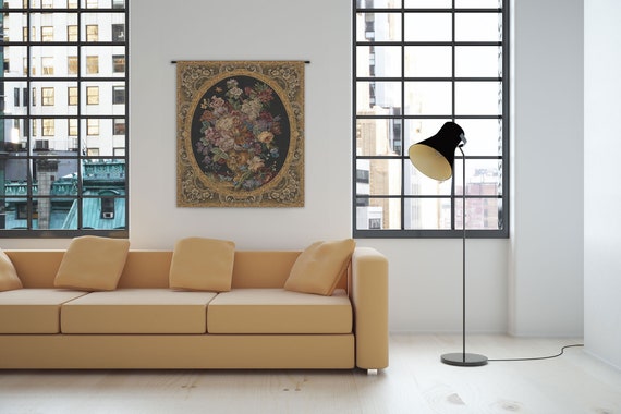 Elegant Floral Bouquet European Tapestry - Dark Green & Black Wall Art Decor Hanging