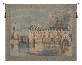 Chenonceau Castle European Wall Tapestry - Antique Jacquard Wall Decor Art - Castle Unique Wall Hanging - Woven Belgian Wall Tapestry